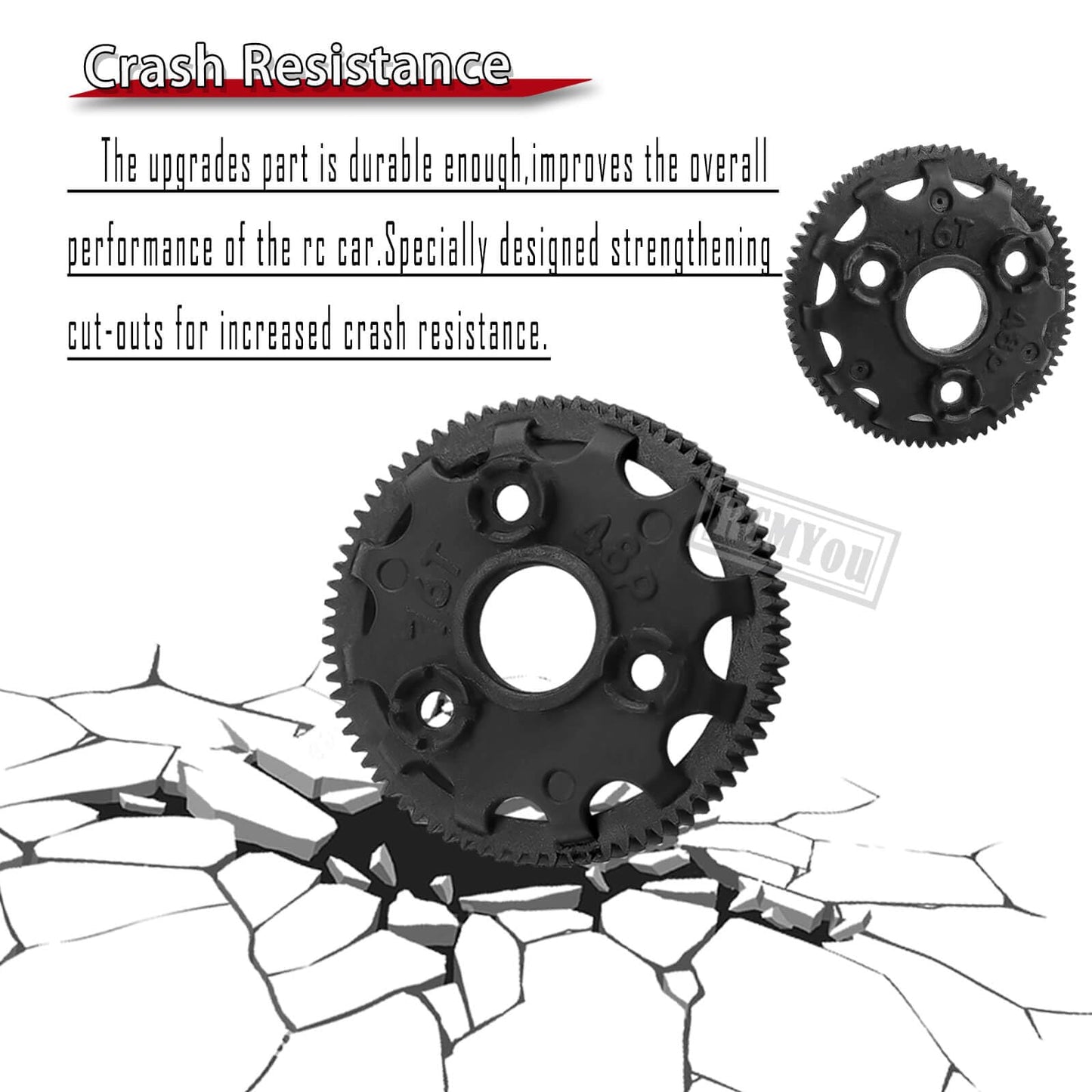Rcmyou Rc 48P 76T Spur Gear Upgrades Part For 1/10 Slash Stampede Rustler Bandit 2Wd Vxl Xl-5,5Pcs 76T Spur Gear Hops Up,Replace