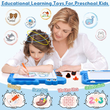 Aituitui Magnetic Drawing Board Toddler Toys Gift For 2 3 Year Old Girls Boys, Sketch Writing Doodle Pad Age 2-4 Travel Games, Educational Learning Kids Toys For Toddlers Birthday (Blue)