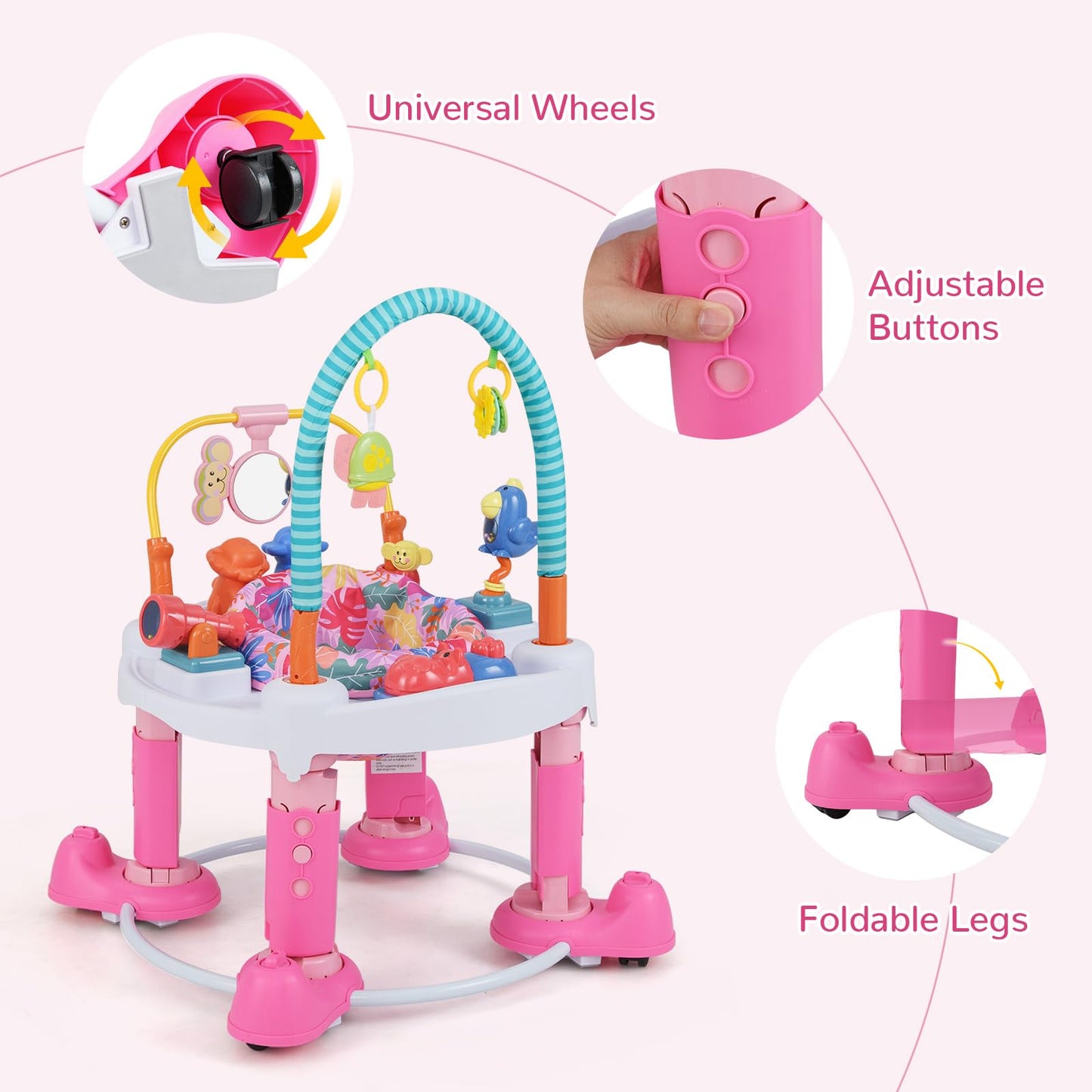 Infans Baby Bouncer Activity Center, 5 In 1 Toddler Bouncing Activity Saucer Playtime Mat Activity Table With 360Rotating Seat,