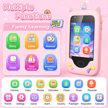 Gocina Kids Smartphone Toys, Toddler Phone with Camera, Music, Games & 32GB Card, Christmas Birthday Gift Play Phone for Girls A