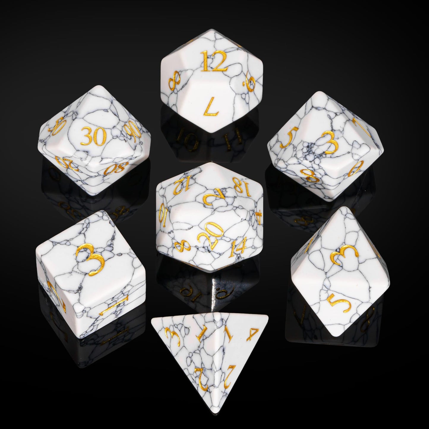 UDIXI Howlite Stone Dice Set D&D 7PCS Gemstone Dice Polyhedral DND Dice with Gift Case for Dungeons and Dragons Role Playing Gam