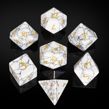 UDIXI Howlite Stone Dice Set D&D 7PCS Gemstone Dice Polyhedral DND Dice with Gift Case for Dungeons and Dragons Role Playing Gam