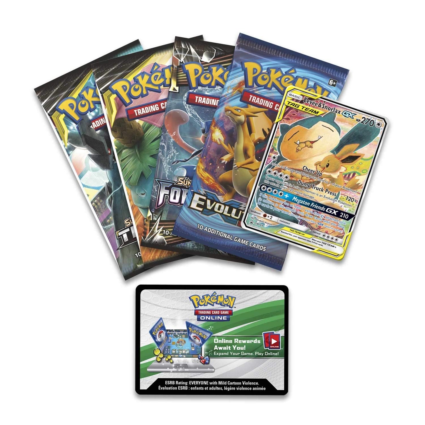 Pokemon Tag Team Tin Snorlax-GX & Eevee- TCG: Sun & Moon Box- 4 Booster Packs | 1 Special Eevee & Snorlax-GX Foil Card | Genuine