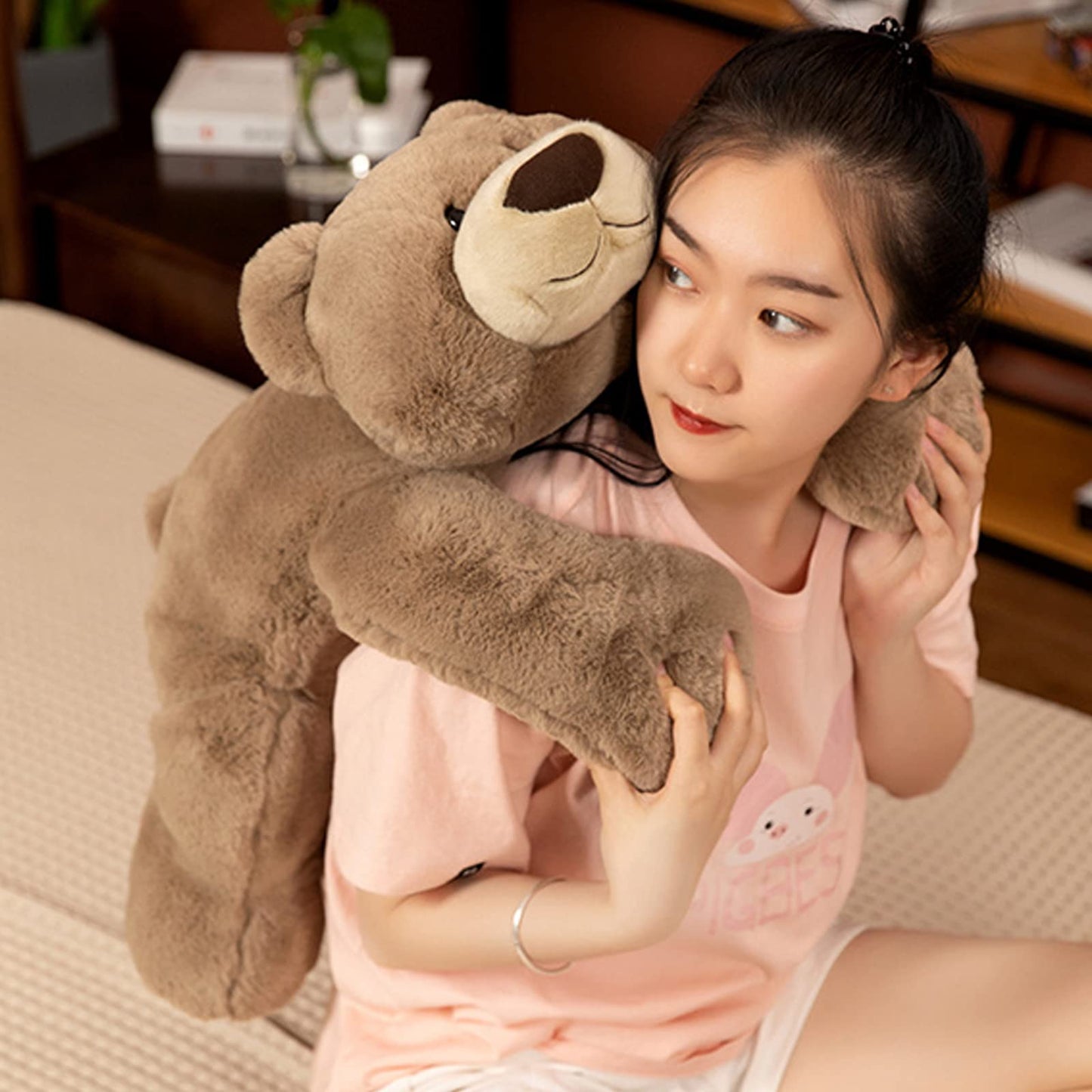 Hronsa Weighted Stuffed Animals, 29.5In 6.2Lbs Weighted Bear Stuffed Animal Toy Cute Brown Bear Plush Pillow For Adults Boys Girls