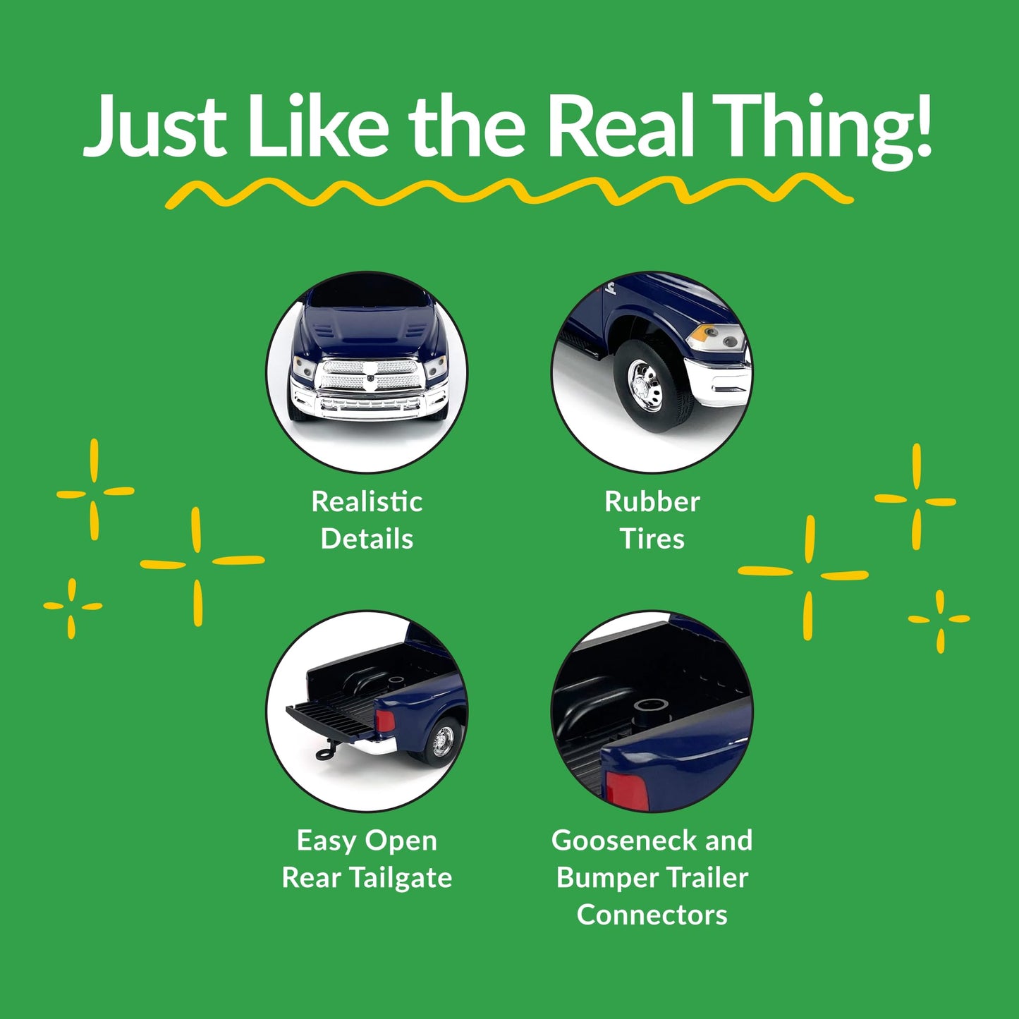 Big Country Toys Realistic Ram 3500 Mega Cab Dually Truck Toy & Trailer Hitch, 1:20 Scale Farm Toys for 3 Year Old Boys