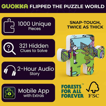 QUOKKA 1000 Piece Puzzle for mature-themeds and Teens - Animal Bash mature-themed Jigsaw Puzzles with Hidden Secrets & Audio Story - Detailed Visual Puzzle Game for Focus & Relaxation with Twist - FSC Certified Gift