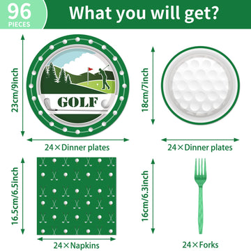 Golf Plates And Napkins Party Supplies -96Pcs Golf Themed Birthday Party Decorations Golf Paper Disposable Tableware Set For Bir
