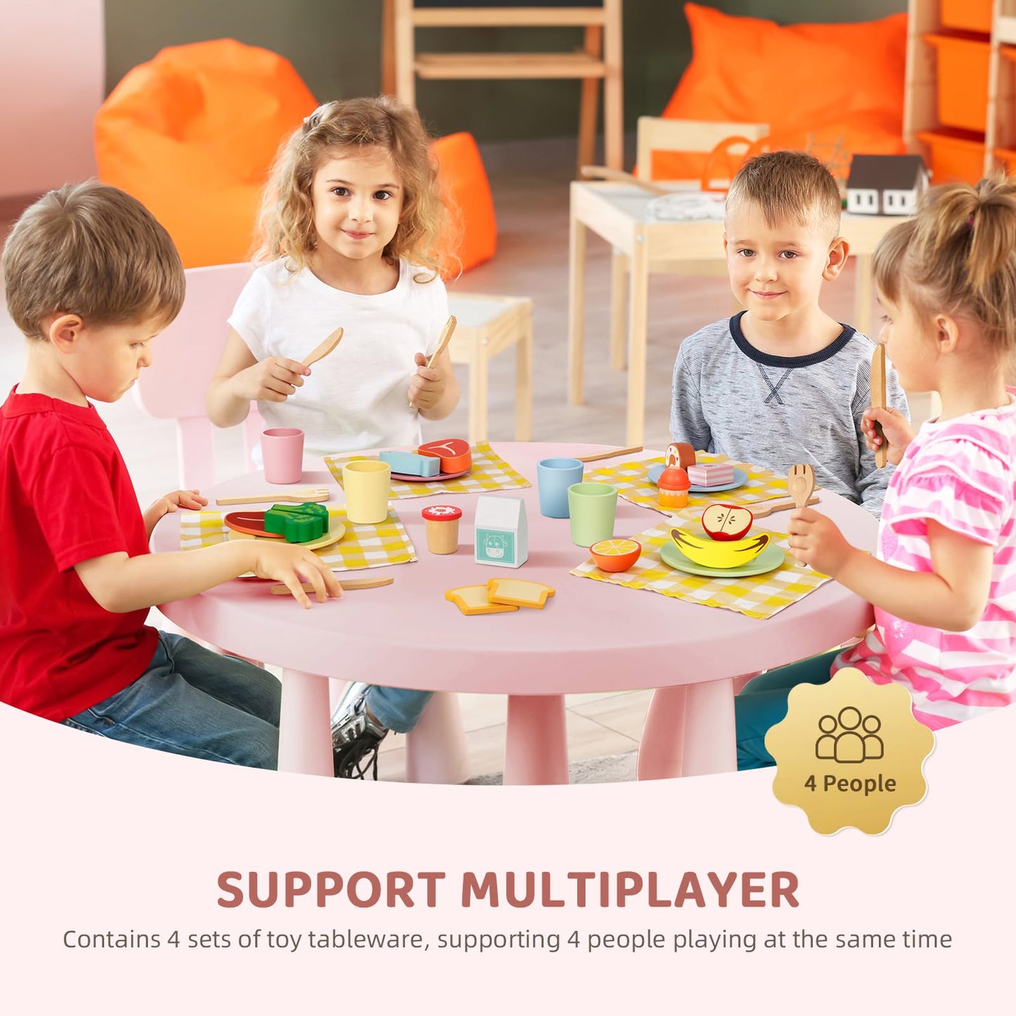 OOOK Wooden Play Dishes and Plates for Kids Kitchen Set, 25 PCS Wooden Play Kitchen Accessories, Play Montessori Kitchen Toy for