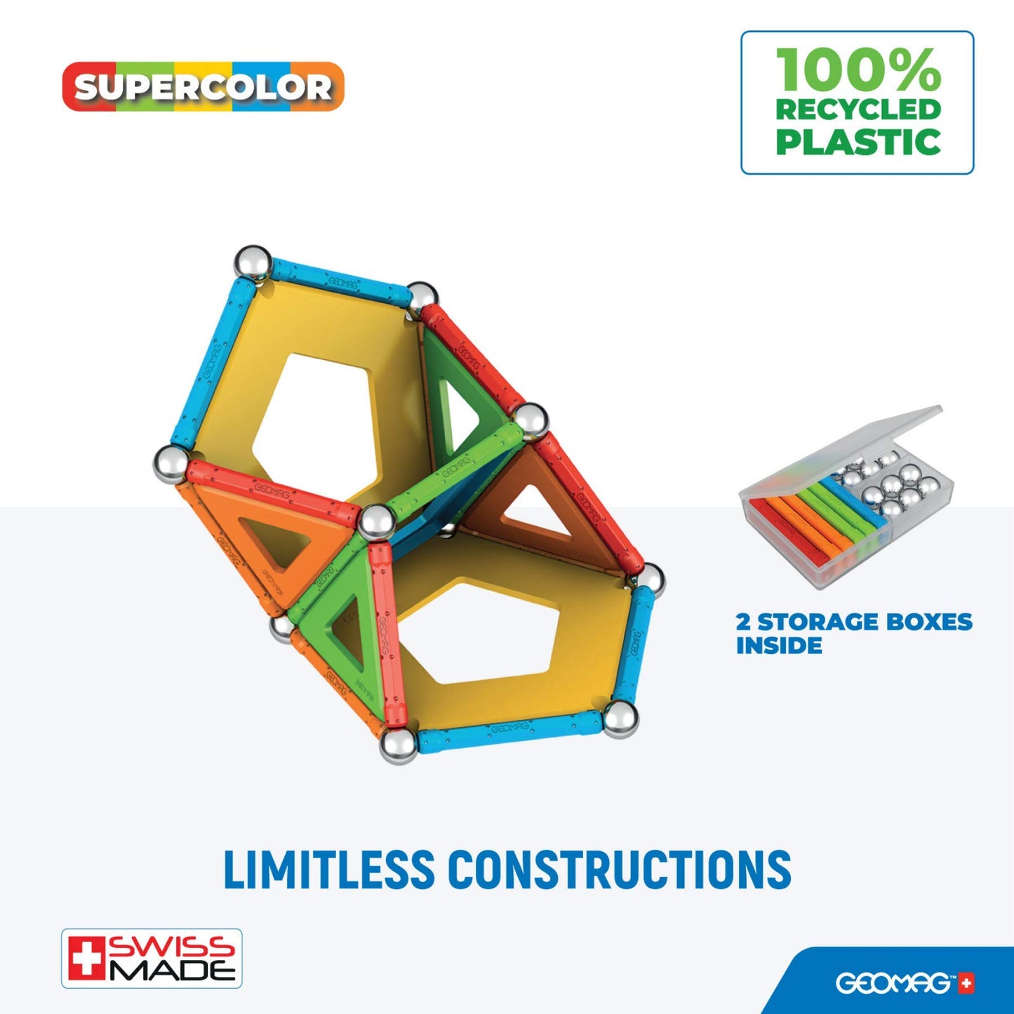 Geomag Magnetic Toys | Magnets For Kids | Stem-Endorsed Educational Building Set Made From 100% Recycled Plastic | Storage Box |
