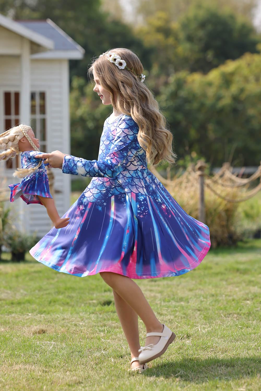 Bow Dream Cute Girl Dress And Matching American Girl Doll Clothes Accessories For Girls Dresses Size 110 Deep Blue