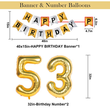 Naninuneno 53Rd Gold Birthday Decorations, Gold Black Silver Happy Birthday Balloons Supplies For Boy Men Girl Women, 53 Birthda