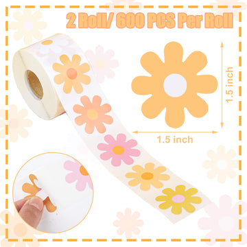 1200 Pcs Boho Daisy Stickers Hippie Groovy Stickers Retro Flowers Self-Adhesive Decals Daisy Flowers Stickers 60S 70S Party Favo