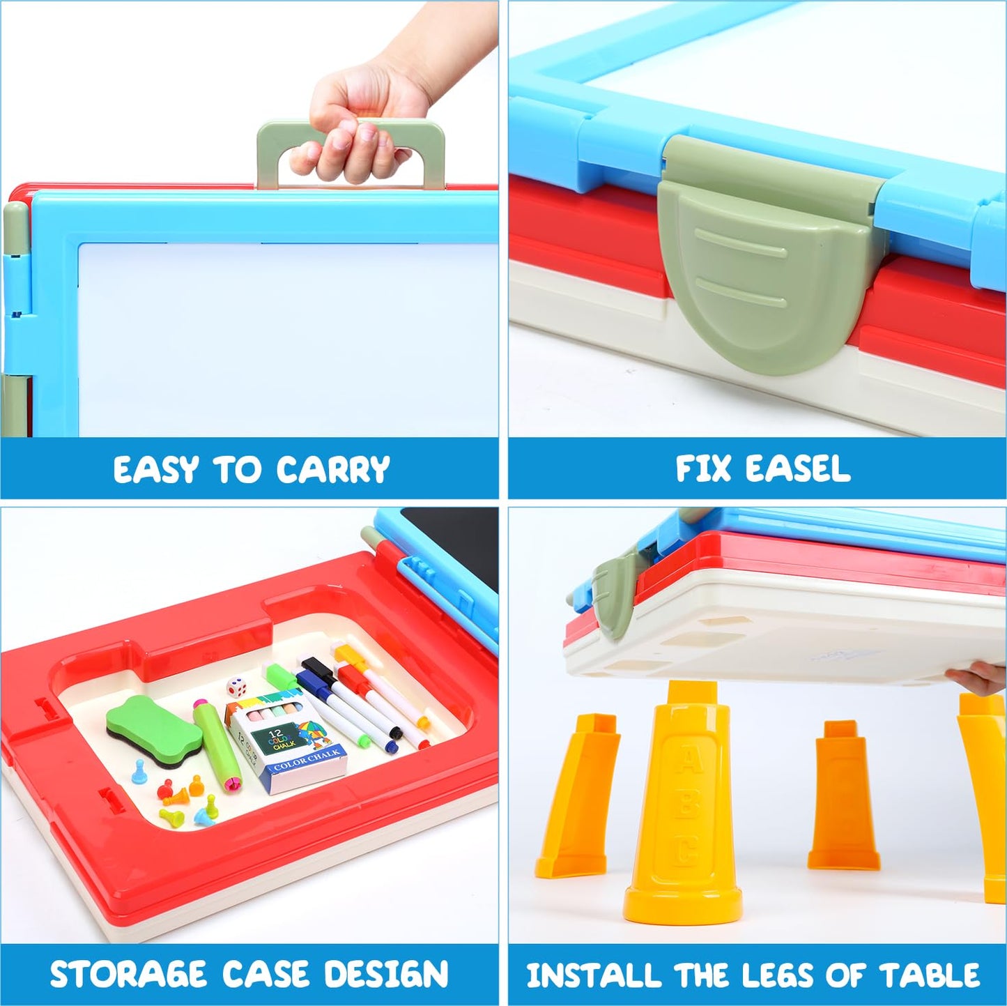 Kids Art Easel Toys, Foldable Double-Sided Tabletop Easel with Chalkboard & Whiteboard, Painting Accessories Included, Creative