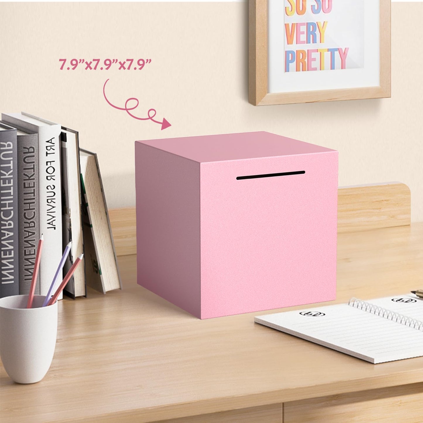 Piggy Bank For Adults Must Break To Open, Unbreakable Adults Piggy Bank Made Of Stainless Steel, Metal Saving Bank (Pink, 7.9-In