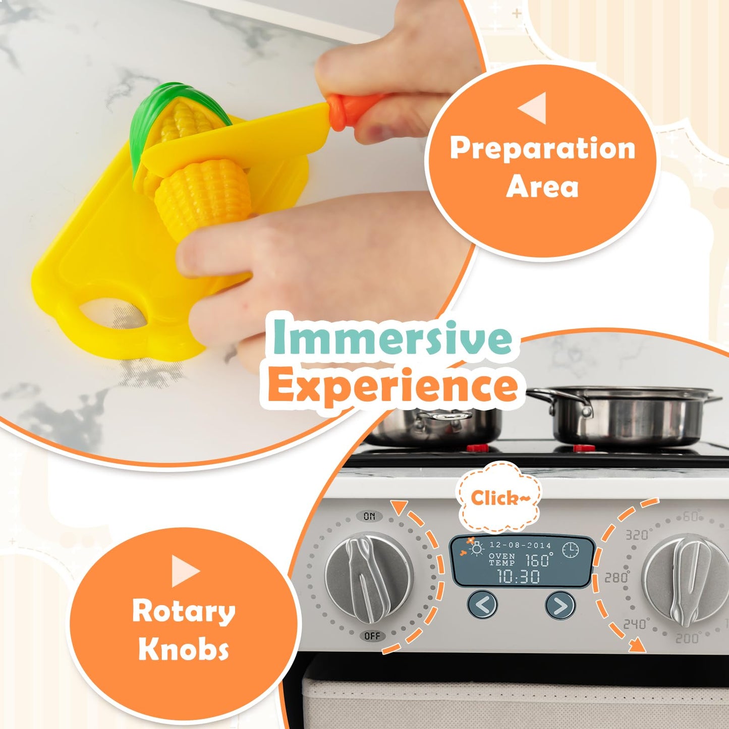 HONEY JOY Corner Kids Kitchen Playset, Wooden Play Kitchen for Toddlers, Range Hood, Water Circulation, Water Dispenser, Storage