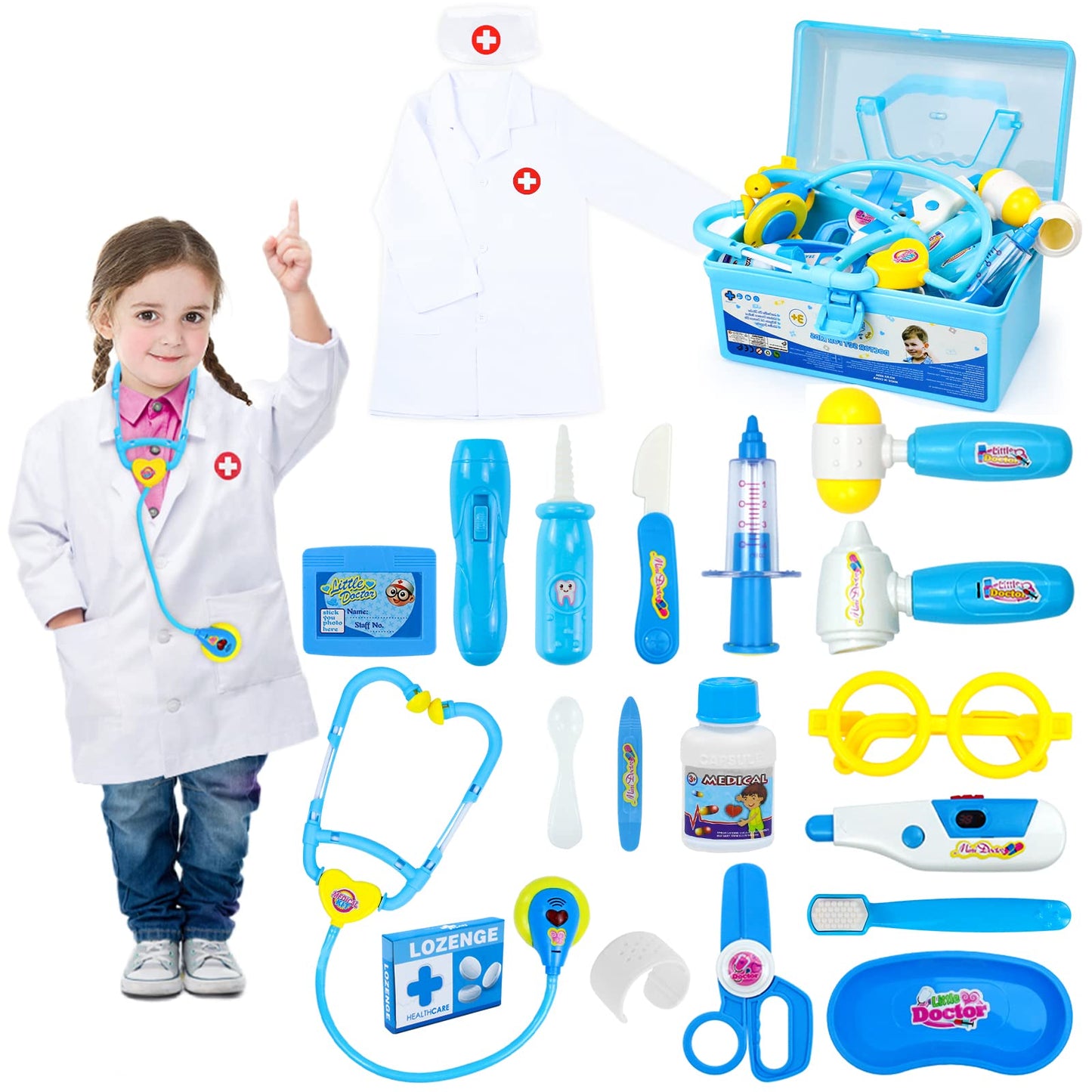 Doctor Kit for Toddlers 3-5 Dress Up Toys for 2 3 4 Year Old Girls Pretend Kids Doctor Play Set with Doctor Costume Toy Stethosc