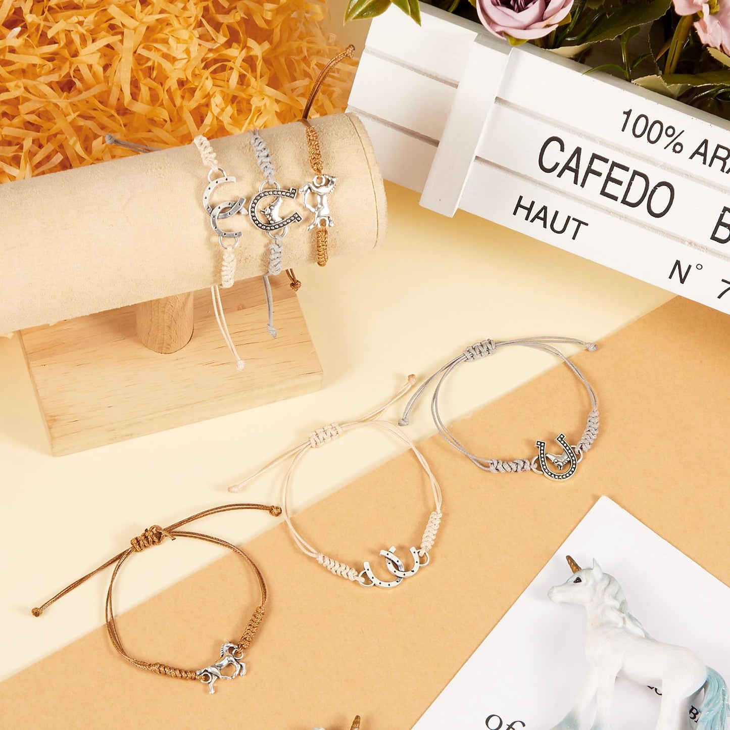 Sureio 48 Pcs Horse Rope Braided Bracelet Gifts Bulk Horse Goodie Party Favors Western Cowgirl Cowboy Adjustable Wedding Bridal