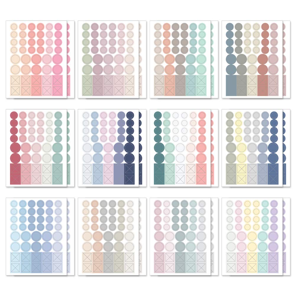 Monolike Diary Deco Palette Stickers Set - Solid Round Dot 24 Sets Of 12 Designs