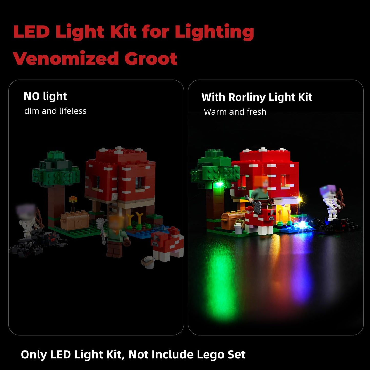 Rorliny Led Light Kit For Lego Minecraft The Mushroom House 21179 Building Kit, Lighting Set Compatible With Lego 21179 (Lights
