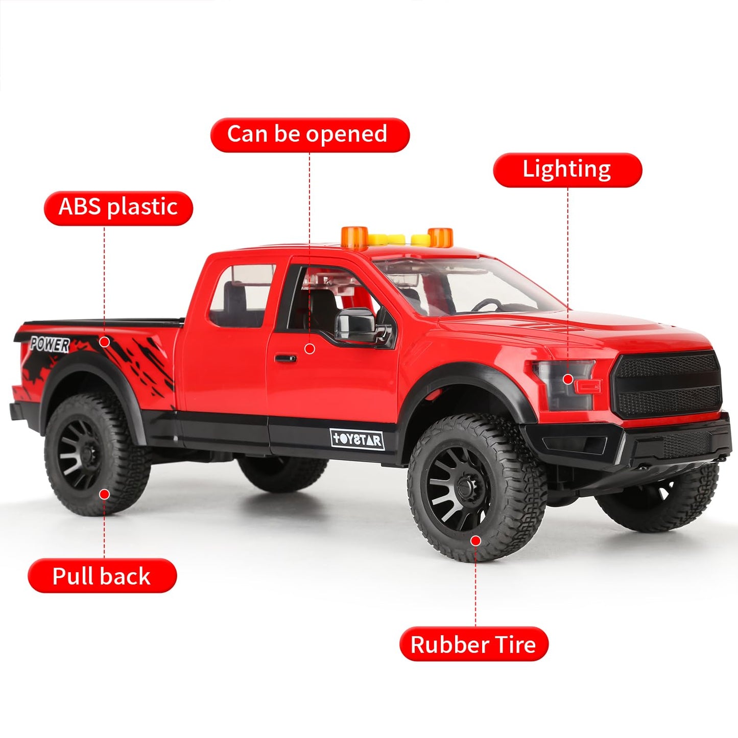 SASBSC Pickup Toy Truck Model Car for Boys Realistic Cars for Boys Ages 3 4 5 6 Year Old Boys with Sound and Light Pull Back Tru