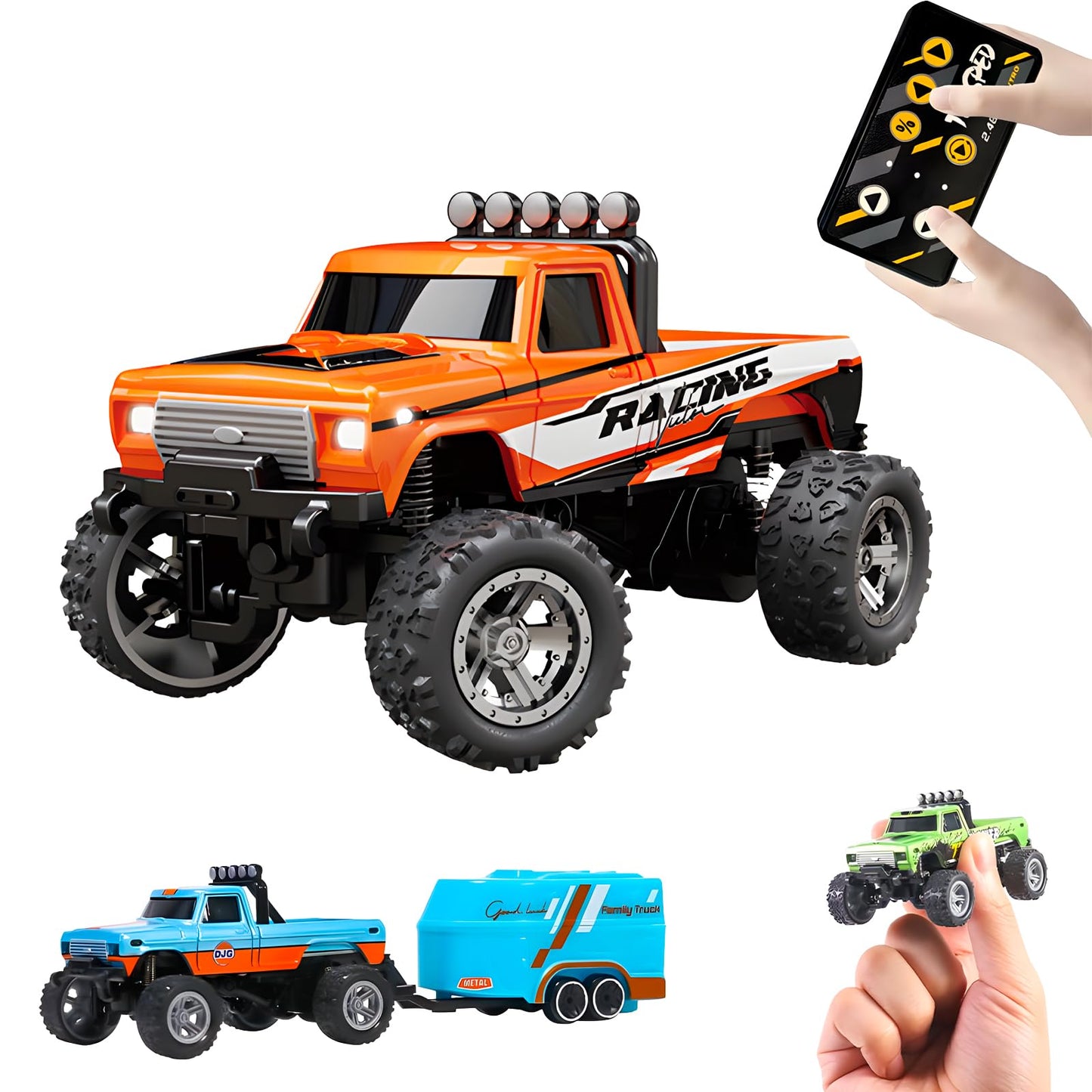 Mini RC Monster Truck, Remote Control Car, 1:64 Scale Monster Truck with Lights, 2.4GHz Rc Monster Truck, Rechargeable Remote Co