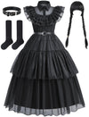 knemmy Black Costume Dress for Girls Kids Toddler Birthday Halloween Cosplay Outfit Black Party Dress (5T/120)