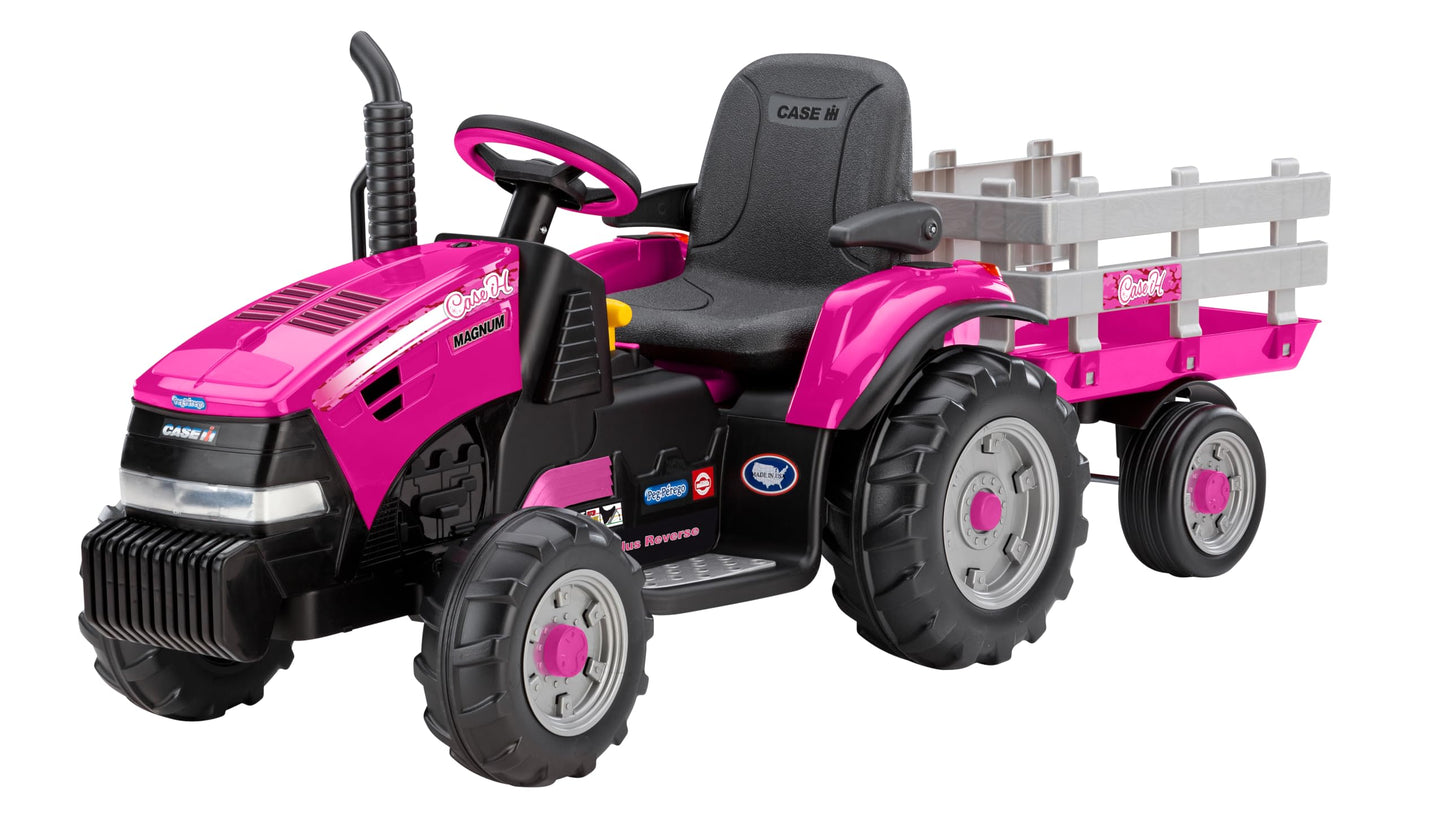 Peg Perego Case Ih Magnum Tractor And Trailer 12 Volt Ride On, Pink