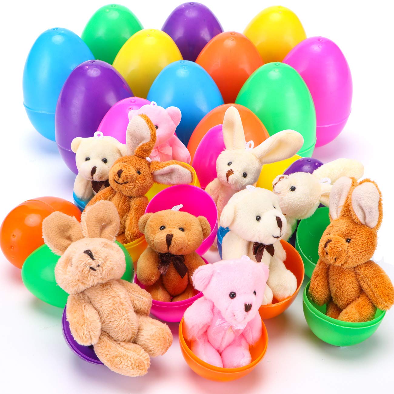 Newbea 12 Pack Prefilled Easter Eggs With Stuffed Animals,3.15'' Plastic Easter Eggs Filled With Toys,Perfect For Easter Eggs Hu