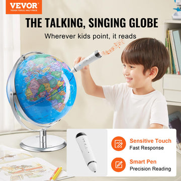 Vevor Interactive World Globe For Kids With Smart Talking Pen, 9 In Educational Globe World Map With Led Night Light For Childre