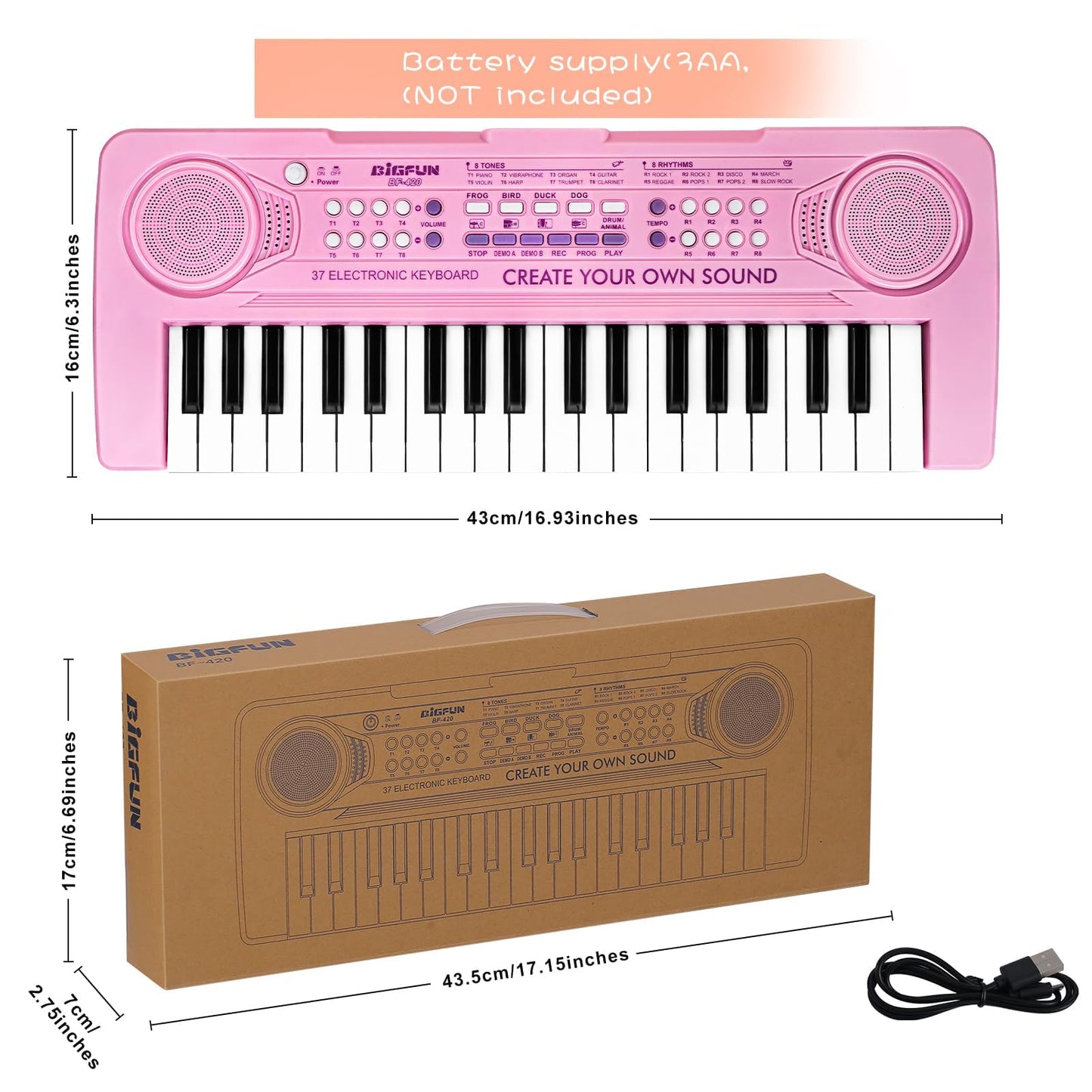 Raimy 37 Keys Keyboard Piano For Kids, Portable Keyboard Piano Early Learning Educational Electronic Musical Instrument Toys Gifts For 3 4 5 6 7 8 9 Year Old Boys And Girls (Pink)