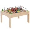 Teamson Kids Train Table Set With 85 Pieces, Preschool Play Lab Activity Table With Wooden Trains, Cars, Railroad, Town Scenery, & More For Kids & Toddlers, Wood Color