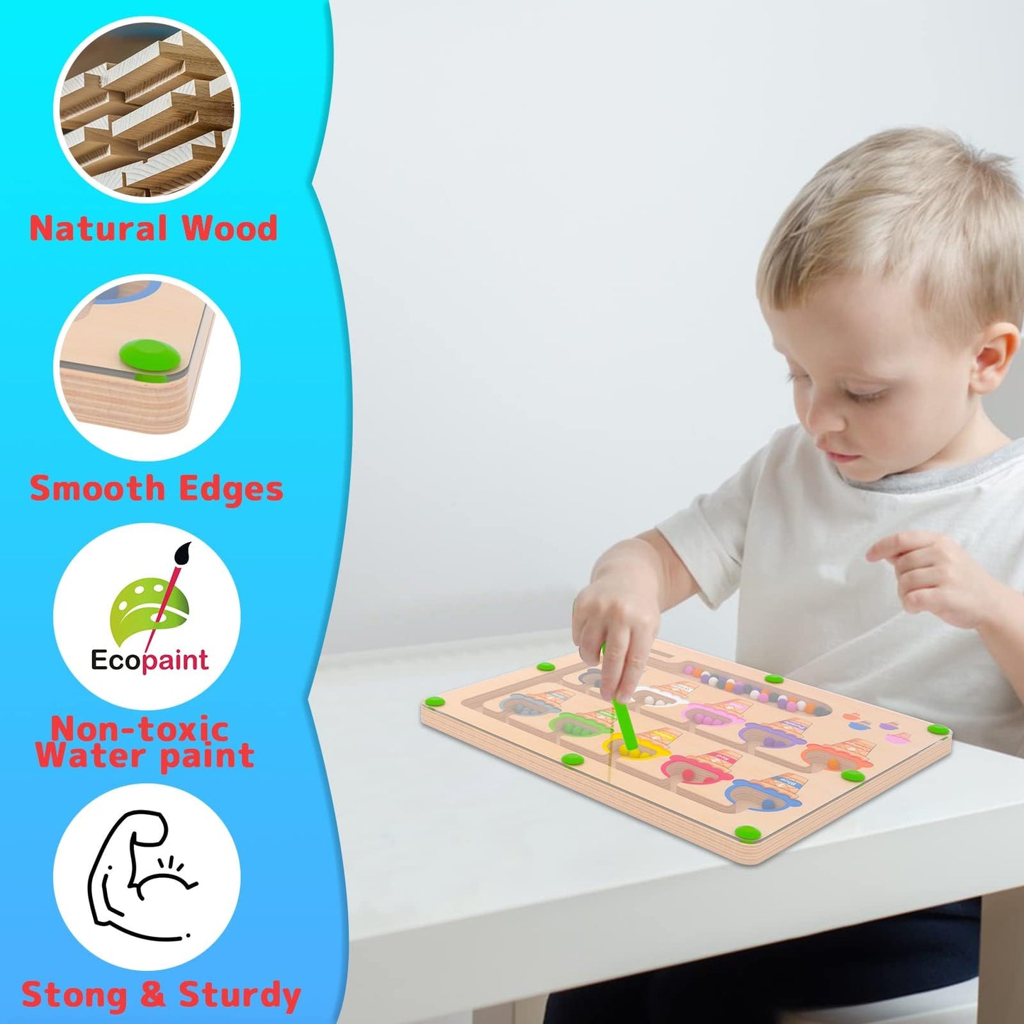 Mtyokiln Magnetic Color & Number Maze - Montessori Wooden Color Matching Learning Counting Puzzle Board - Toddler Fine Motor Ski