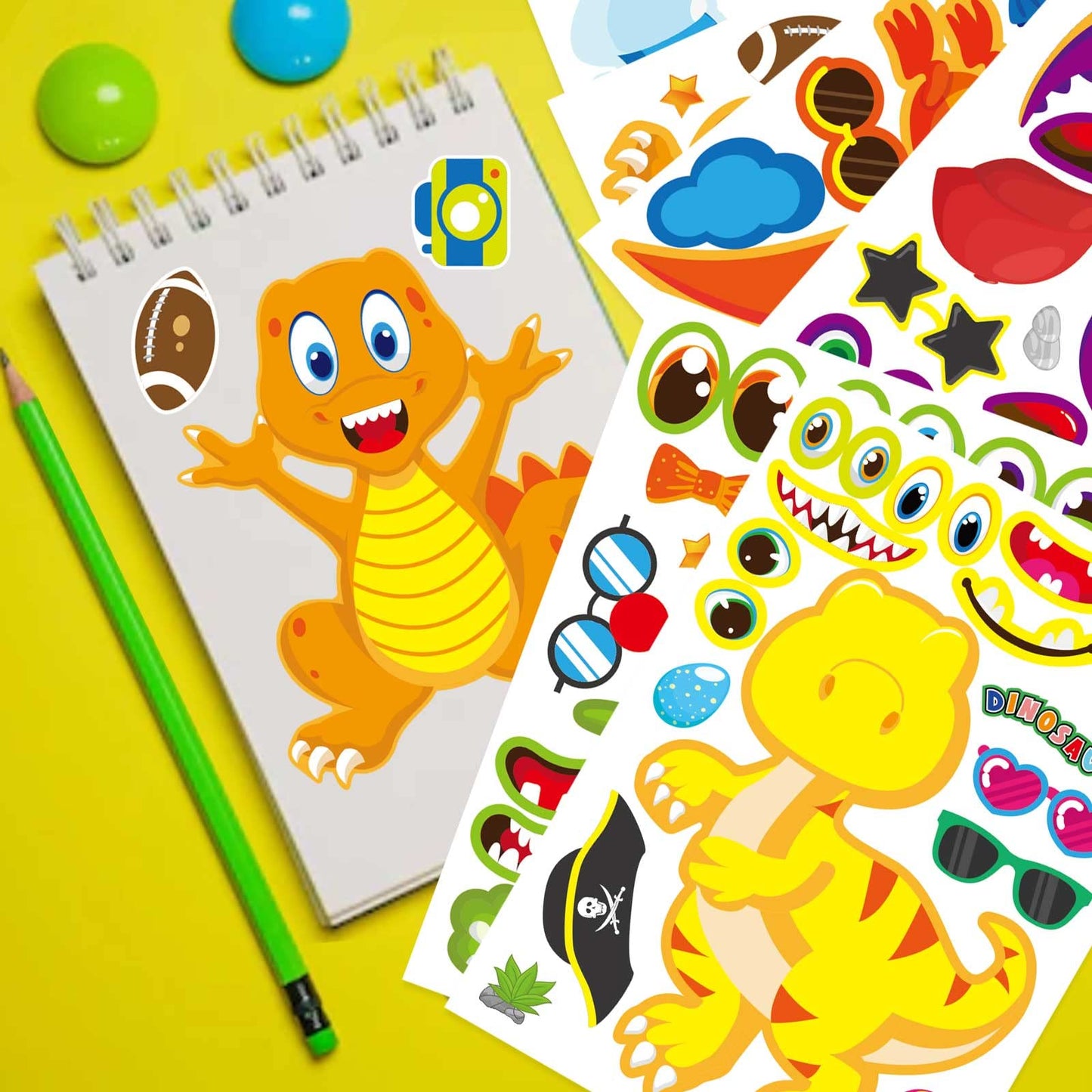 27 Sheet Dinosaur Stickers, Make Your Own Dinosaur Stickers For Kids,Make A Face Stickers Dinosaur Birthday Party Supplies,Diy P