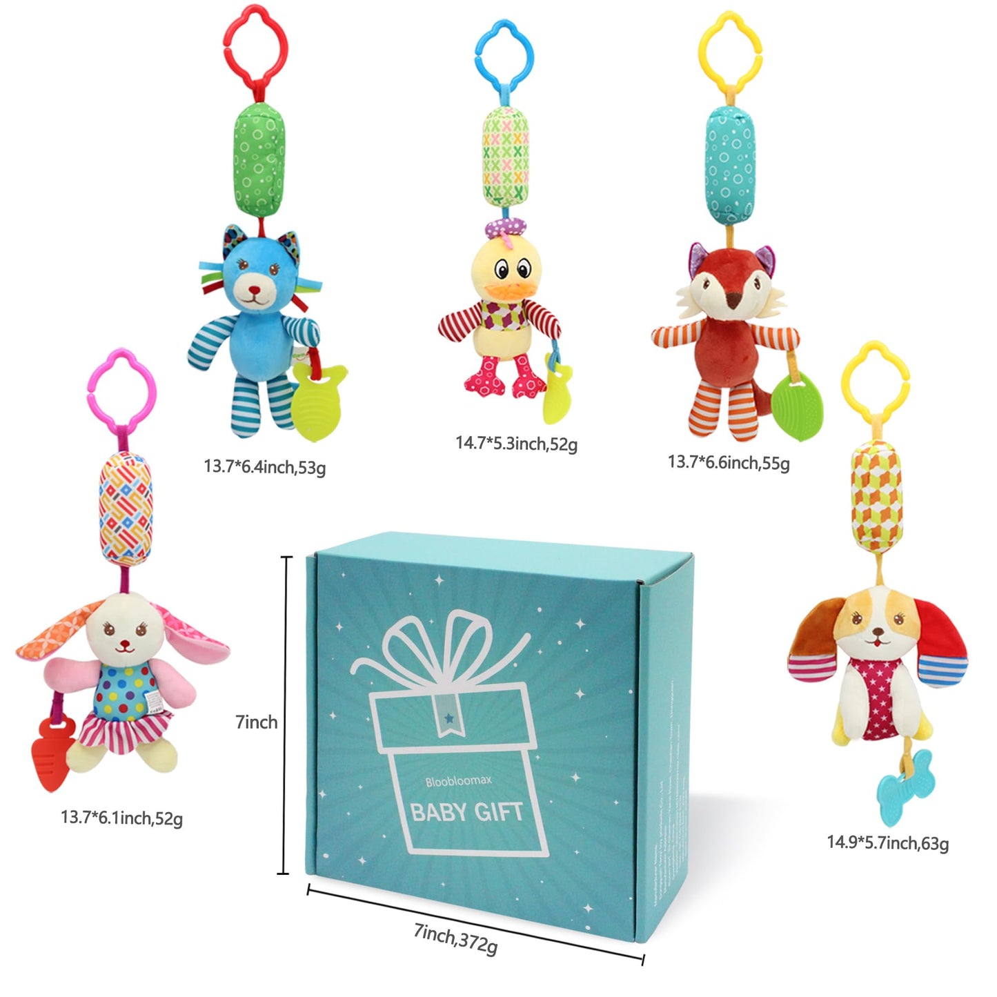 Bloobloomax Baby Car Seat Toys, Infant Soft Plush Rattle, Cute Animal Doll,Early Development Hanging Stroller Toys For Newborn B