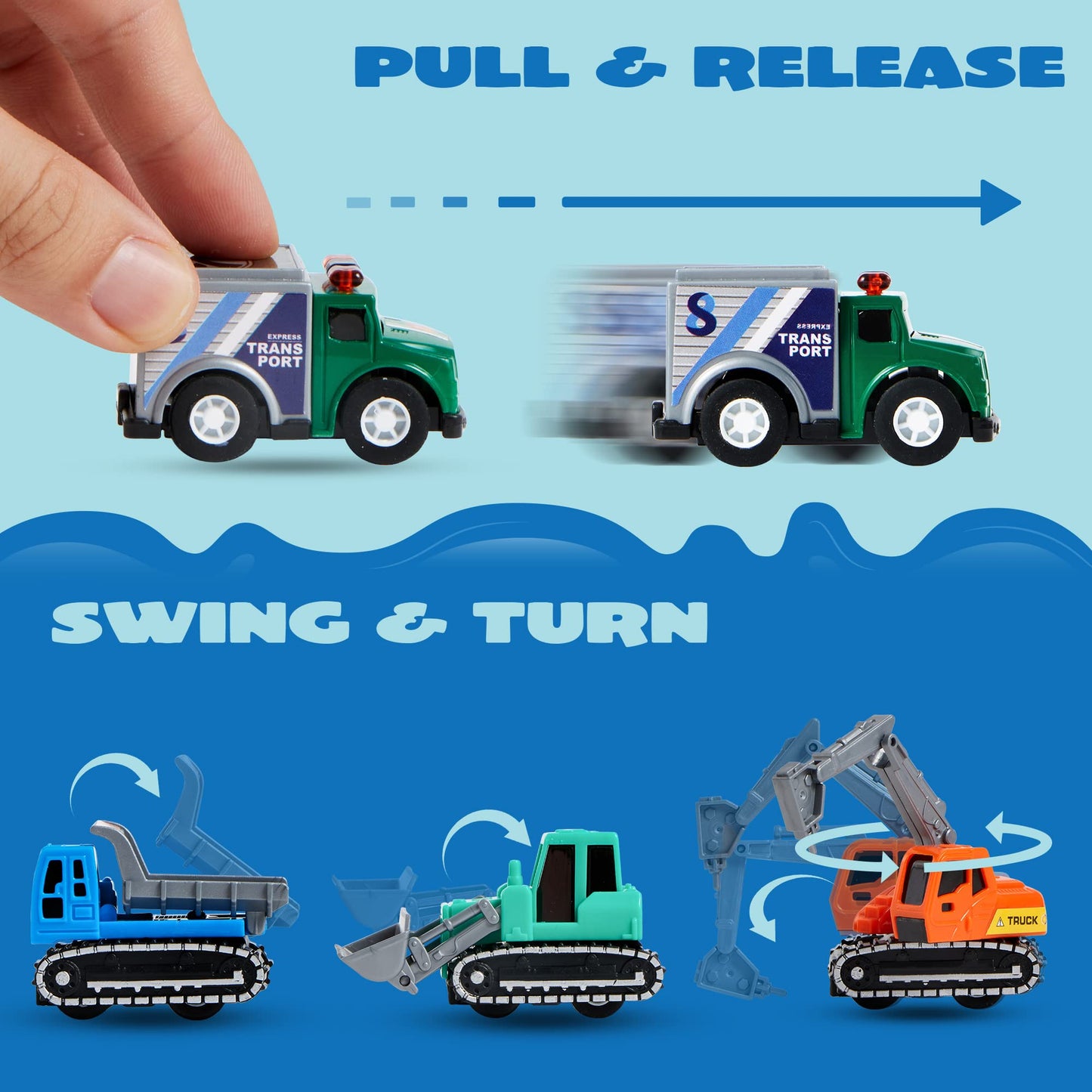 JOYIN 25 Pieces Pull Back Cars and Trucks Toy Vehicles Set for Toddlers, Girls and Boys Kids Play Set, Die-Cast Car Set, Kids Pa