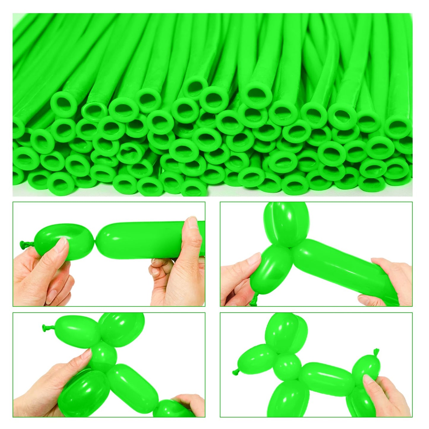 Lxzfcrg 260 Balloons Green Long Balloons For Balloon Animals, Thickening Long Skinny Latex Twisting Balloon For Balloon Garland