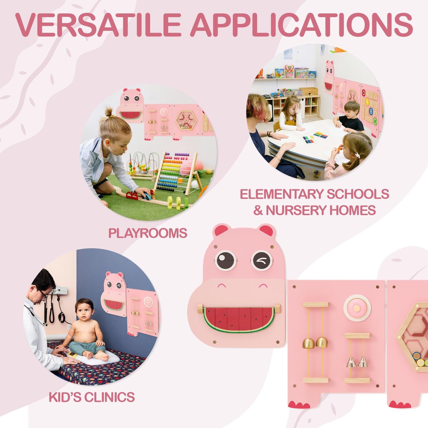 Monlurd Hippo Montessori Educational Activity Cube, Sensory Wall Toys For Daycare And Playroom Furniture, Interactive Wooden Lea