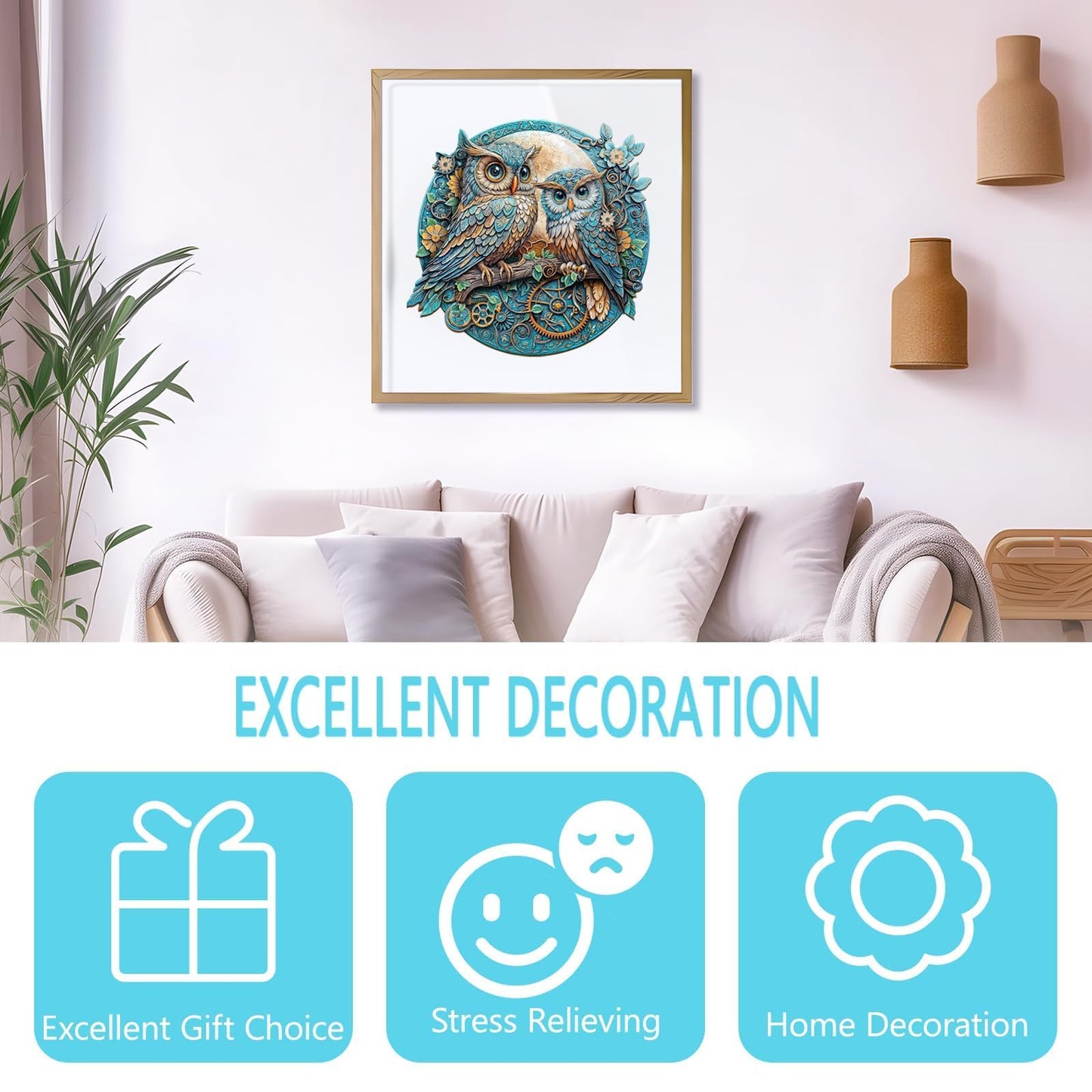 Wooden Puzzles for mature-themeds - Embossed Owl Puzzle Unique Shape Wooden Jigsaw Puzzle for mature-themeds Wood Puzzles mature-themed Good Gift Idea for Family Wall Art Home Decor (M-11.4 * 10.9in -190 Pieces)