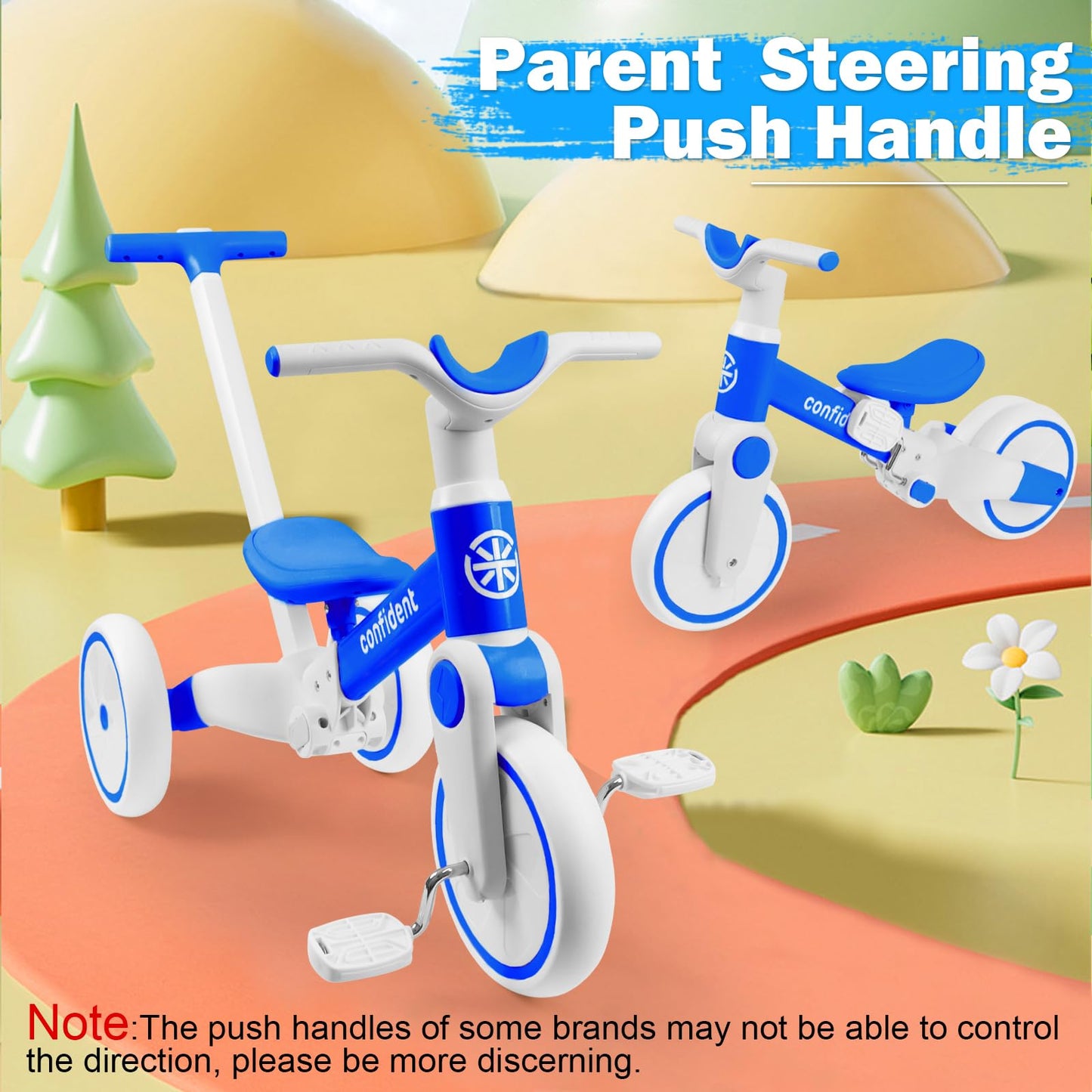 XIAPIA Tricycles for 1-3 Year Olds, 5 in 1 Toddler Balance Bike with Removable Pedal, Push Trike Toys with Adjustable Pushrod fo