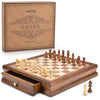 AMEROUS Magnetic Wooden Chess Set - 12.8" x 12.8", Beige, 2 Extra Queens, Built-in Storage Drawers, Gift Packaging for Adults & Kids
