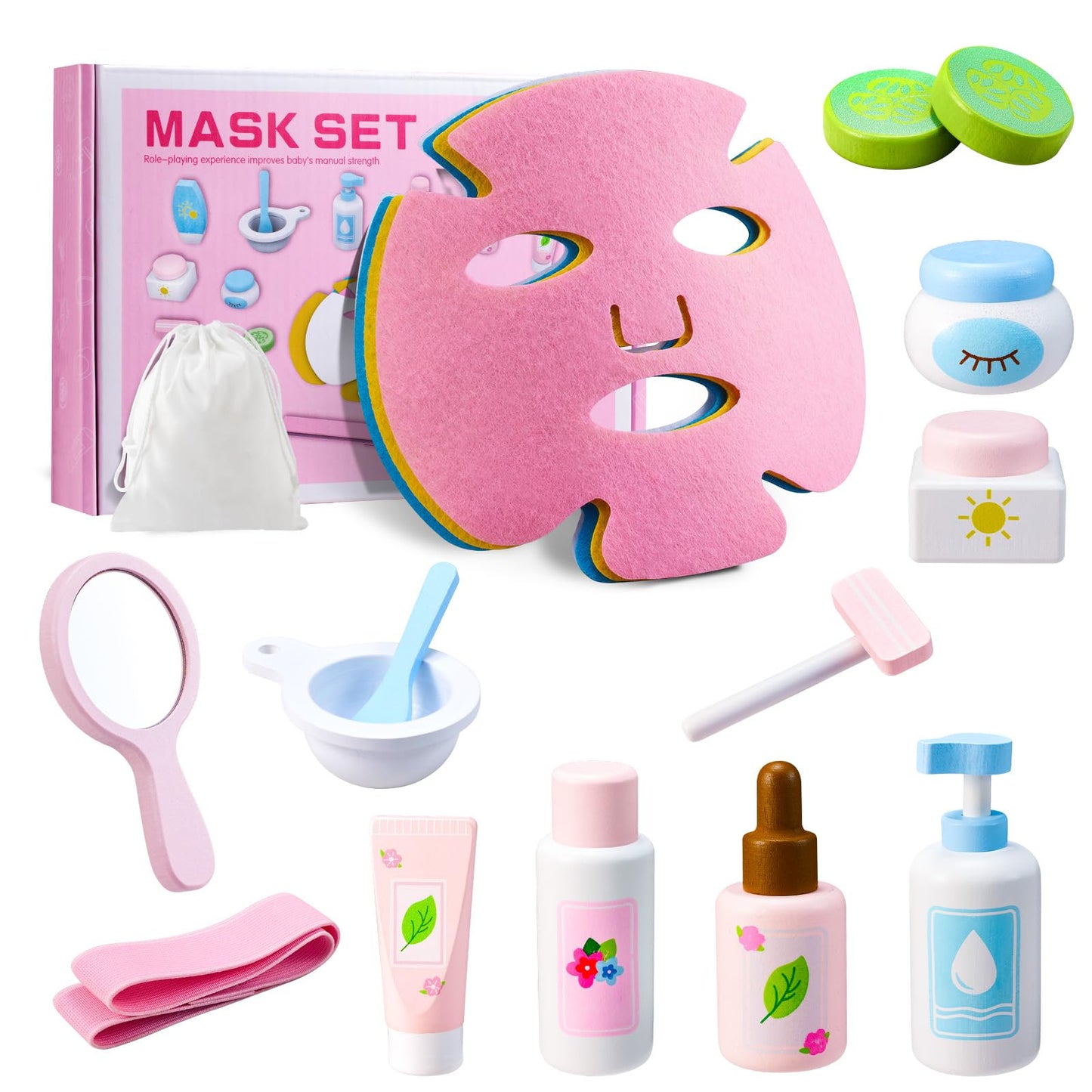 WHOHOLL Wooden Makeup Toy Set, Pretend Beauty Salon Toys Skin Care Learning Toys for Toddler, Daycare Toys Christmas Birthday Gi