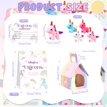 Blueweenly Unicorn Party Favors Set - 73 Pcs Mini Plush Stuffed Animals, Adoption Cards, Mixed Colors, Perfect for Birthday Parties