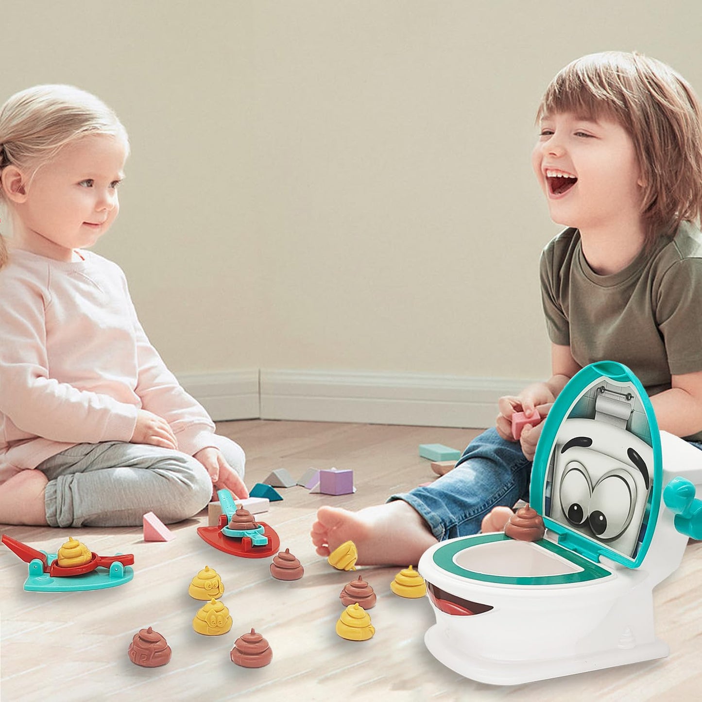 Anemeeoke Poop Family Game - Funny Shooting Game - Fast And Frenzied Launching - Includes 1 Toilet Bowl, 2 Launchers, 12 Soft Pl