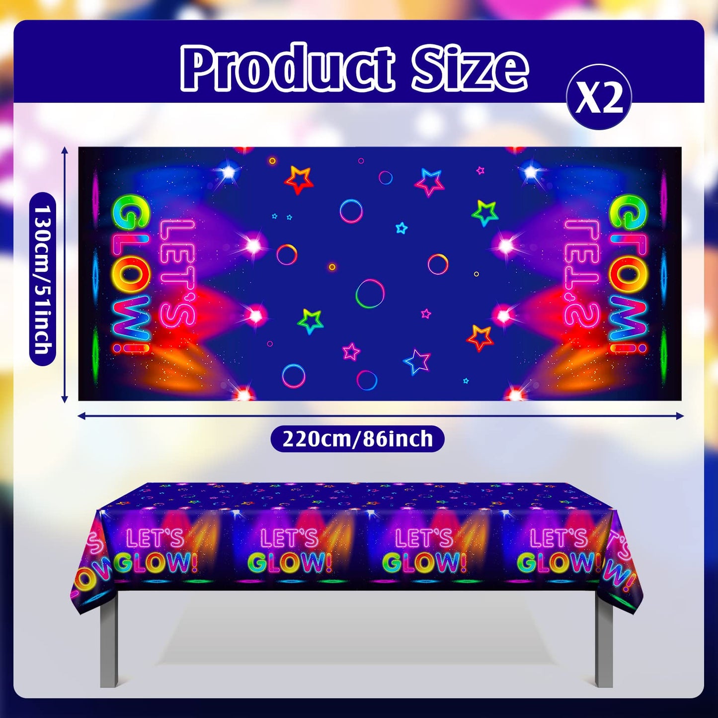 Tegeme Glow Tablecloth 86 X 51 Inch Glow In The Dark Tablecloth Disposable Tablecloths For Glow Theme Neon Party Black Light Par