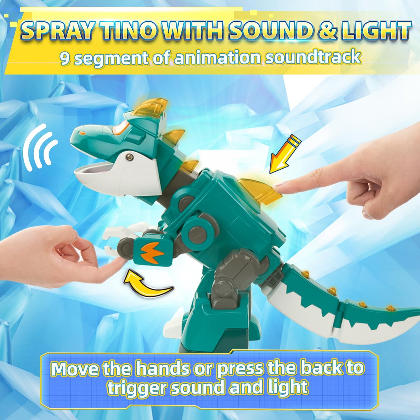 Super Wings Dinosaur Toys Tino - 15'' Green Robot with Spray, Lights & Roar Sounds, Action Figure for Kids 3-5, Model 760437