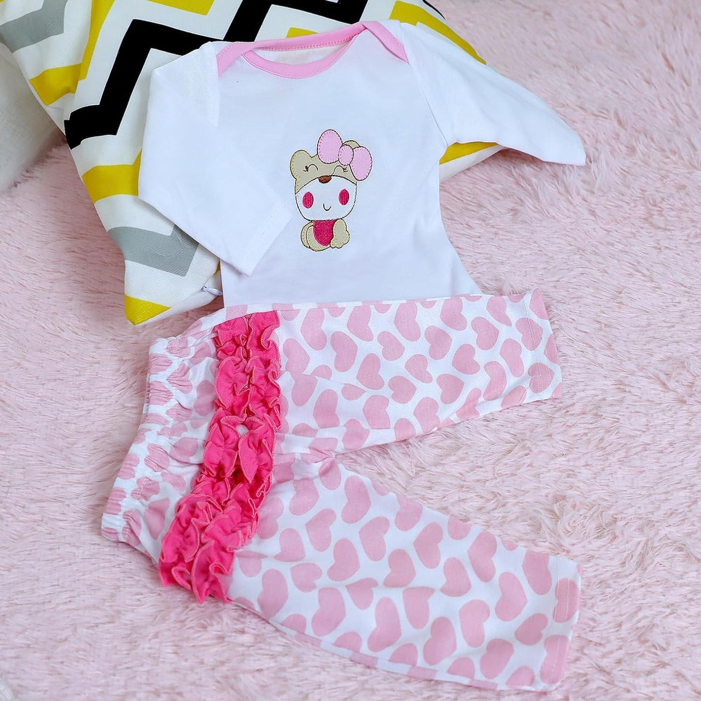 Scnbom Reborn Baby Dolls Girl Clothes For 17-24Inch Outfits Accesories (Pink Bear 4Pcs Set)