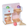 Mentari Toys - Ice Cream Kiosk - 7Pc Wooden Play Shop With Cornets & Scoops - Press & Drop Feature - Pretend Play Toy For Toddle