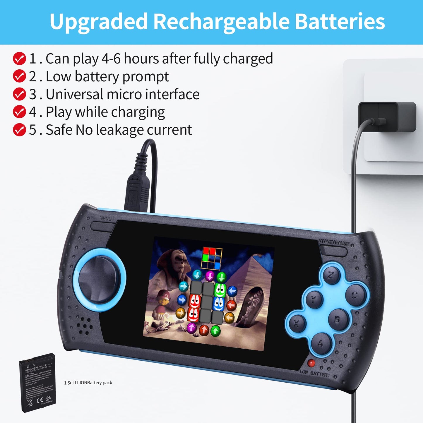 LUHYAUAN 16 Bit Handheld Game Console - 230 Classic Retro Games, USB Rechargeable, 3 Portable Gaming System for Kids Ages 4-12, Blue