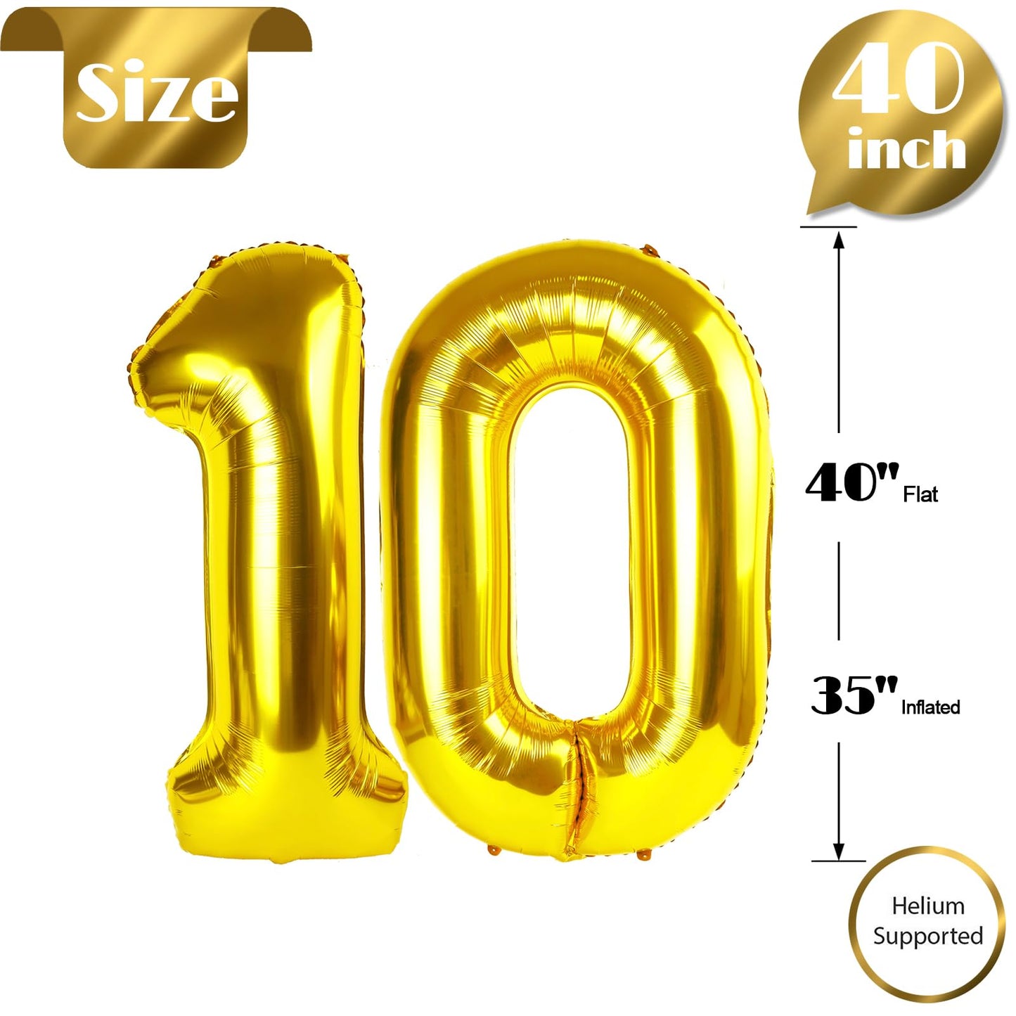 10 Balloon Number, Gold Number 10Th Birthday Balloons 40 Inch, 10 Years Old Gold Birthday Decorations For Boys Girls, 10Th Anniv