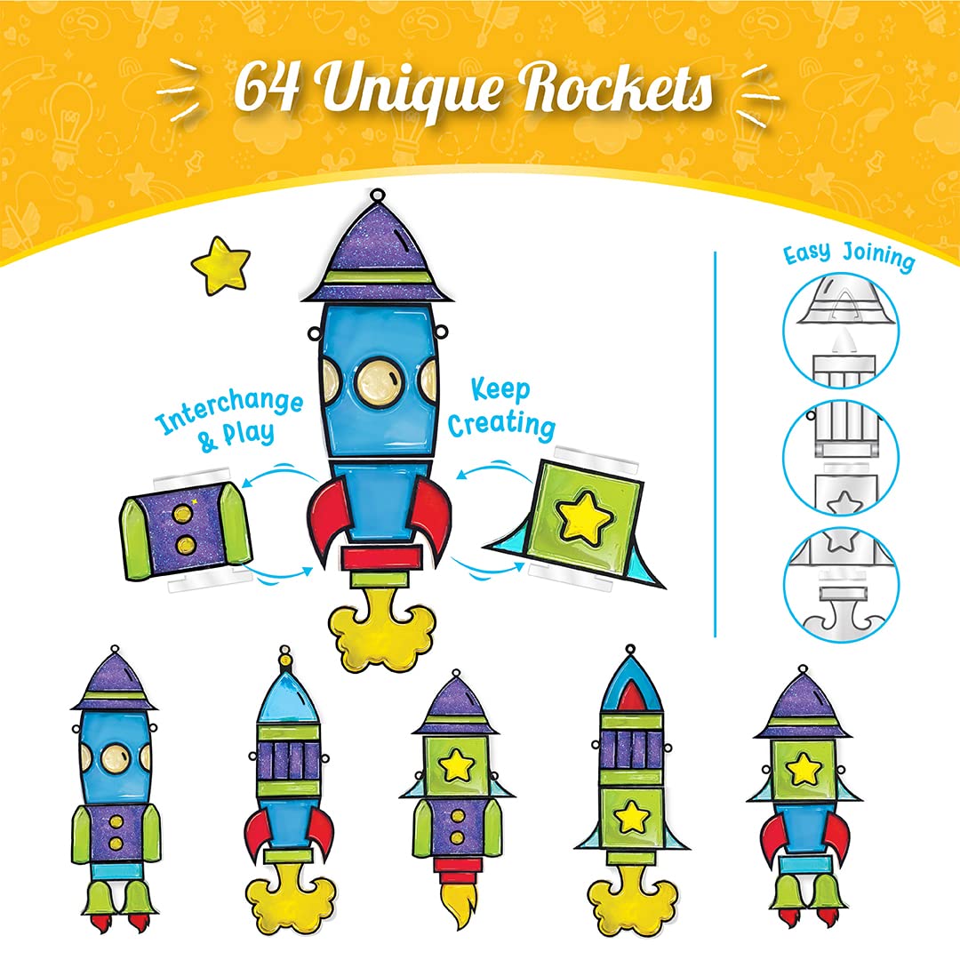 Imagimake Window Art For Kids - Rocket | Suncatcher Kits For Kids, Arts And Crafts For Kids Ages 6-8 | Irthday Gifts For 5 6 7 8 9 10 Years Old Boys & Girls | Easter Gifts For Kids | Easter Toys